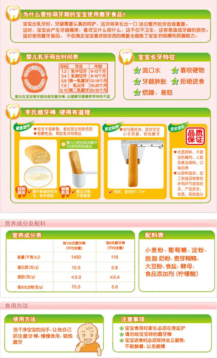 磨牙棒64g产品信息 适合年龄:老包装:6-24个月;新包装:6-36个月  配料